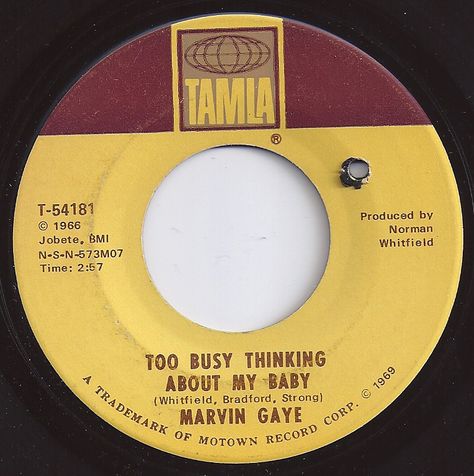 Too Busy Thinking About My Baby / Marvin Gaye / #4 on Billboard 1969 My Cherie Amour, Motown Party, Motown Records, Tamla Motown, Orchestra Music, 1960s Music, Classic Rock And Roll, Old School Music, Fun Music