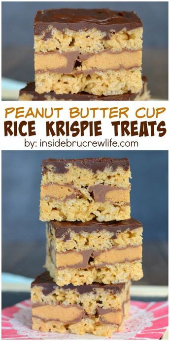 Peanut Butter Cup Rice Krispie Treats Easy No Bake Treats, Krispie Treats Recipe, Cereal Treats, Peanut Butter Desserts, Easy No Bake, Peanut Butter Cup, Rice Crispy Treats, Crispy Treats, Rice Krispie Treats