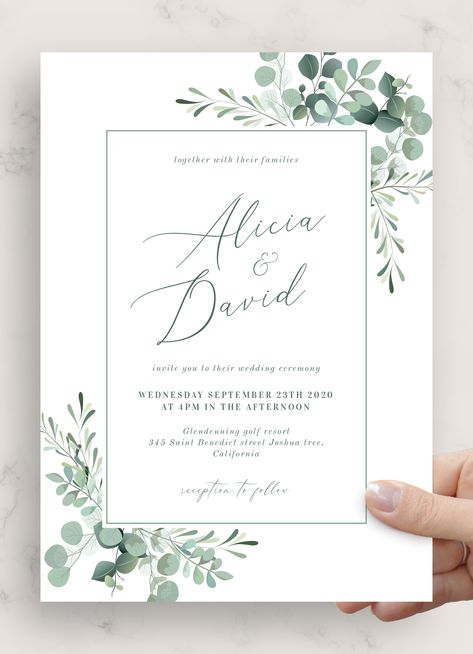 Wedding Invites Eucalyptus, Eucalyptus Wedding Invites, How To Design Wedding Invitations, Aesthetic Invitation Template, Wedding Invitations Pdf, Wedding Invitations Eucalyptus, Unique Wedding Invitations Elegant, Online Wedding Invitations Templates, Eucalyptus Invitation