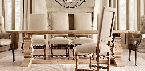 Dining Room Restoration Hardware, Restoration Hardware Dining Table, Restoration Hardware Dining Room, Wood Trestle Dining Table, Hardware Restoration, Restoration Hardware Table, Restoration Hardware Dining, Dining Light Fixtures, Trestle Dining Table