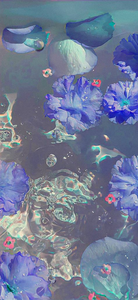 wallpaper✨ Aesthetic Water Wallpaper Iphone, Water Lockscreen Aesthetic, Flowers On Water Aesthetic, Flowers And Water Aesthetic, Blue Spring Wallpapers, Ring Wallpaper Aesthetic, Blue Water Wallpaper Aesthetic, Water Flower Aesthetic, Cottagecore Flower Wallpaper