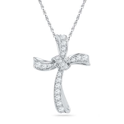 1/3 CT. T.W. Diamond Looping Cross Pendant in 10K White Gold - View All Necklaces - Zales Delicate Gold Necklace, Diamond Initial Necklace, Dainty Diamond Necklace, Silver Diamond Necklace, Gold Diamond Necklace, Diamond Cross Pendants, Diamond Cross, Cross Jewelry, Rose Gold Diamonds