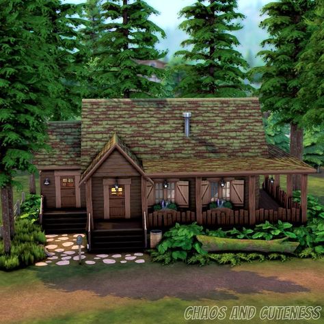 A Rustic Cabin in the Woods - The Sims 4 Apocalypse House, Cottagecore Houses, Shack House, Sims 4 Houses Layout, Sims Freeplay Houses, Sims 4 Speed Build, Sims 4 House Plans, Sims 4 House Building, Sims 4 House Design