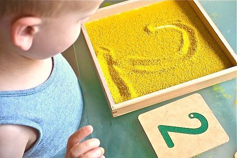 Sand tray: I found my tray and sand at Hobby Lobby. The tray was $3.49 (plus a 40% coupon). The sand was $2.49/1.5 pounds. Sand Tray, Montessori Preschool, Montessori Math, Montessori Ideas, Montessori School, Tot School, Montessori Toddler, Montessori Materials, Toddler Learning Activities