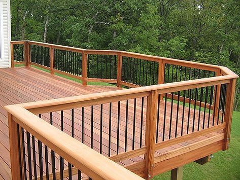 External Stairs, Stair Railing Kits, Aluminum Balusters, Deck Railing Ideas, Redwood Decking, Deck Railing Design, Railing Ideas, Patio Deck Designs, Deck Railing