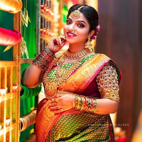 Madhurini Akula (@madhuriniakula) • Instagram photos and videos Seemantham Photoshoot, Srimantham Photoshoot, Baby Shower Look For Mom, Seemantham Poses, Seemantham Saree Ideas, Baby Shower Makeup Ideas, Temple Shoot, Shower Poses, Indian Maternity