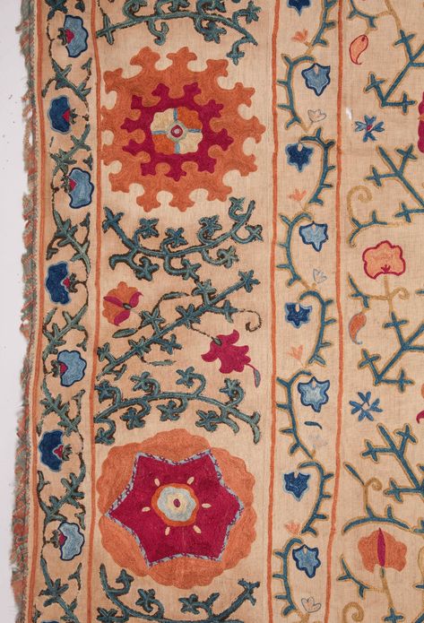 Antique 19th Century Suzani from Bukhara Uzbekistan at 1stDibs Bukhara Uzbekistan, Asian Rugs, Silk Ikat, Antique Textiles, Pillows And Throws, Central Asia, Rug Material, Embroidered Silk, Rugs On Carpet