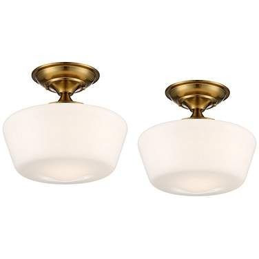 Schoolhouse 12" Wide Soft Gold and White Ceiling Lights Set of 2 White Ceiling Lights, Lighting 2023, Space Hallway, Craftsman Interior Design, Hallway Ceiling Lights, Schoolhouse Style, Entry Area, Farmhouse Ceiling, Laundry Room Lighting