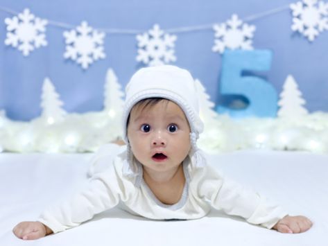 5 Months Baby Photoshoot Ideas January, Winter Baby Shoot Ideas, Baby 9 Month Photoshoot, Winter Theme Baby Photoshoot, January Baby Photoshoot Ideas, Winter Themed Photoshoot, Baby Annaprasana Ideas, Monthly Photoshoot, Baby Bath Gift