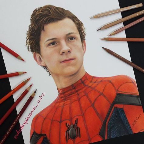 Spiderman Tom Holland, Spiderman Tom, Marvel Art Drawings, Avengers Drawings, Holland Art, Spiderman Drawing, Prismacolor Art, Tom Holland Zendaya, Marvel Drawings