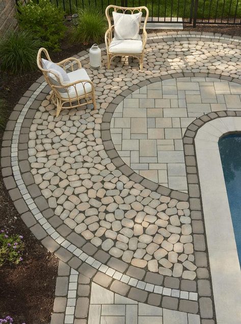 How to Overcome Your Budget Challenges Swimming Pool Paving Ideas, Pool Paving Ideas, Poolside Design, Hillside Gardening, Cobblestone Paving, Paver Path, Pool Surrounds, Slate Patio, Small Backyards