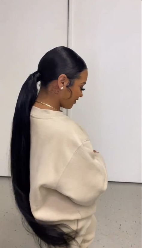 Slick Back Ponytail, Back Ponytail, Sleek Ponytail Hairstyles, Black Ponytail Hairstyles, Black Hair Extensions, Slick Back, Dope Hairstyles, Hair Laid, Hair Ponytail Styles