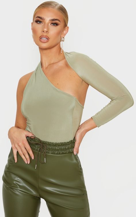 Asymmetric Bodysuit, One Shoulder Bodysuit, Bodysuit Tops, Cute Birthday Outfits, Fashion Nova Outfits, Body Suit Outfits, Famous Fashion, Green Tops, Womens Bodysuit