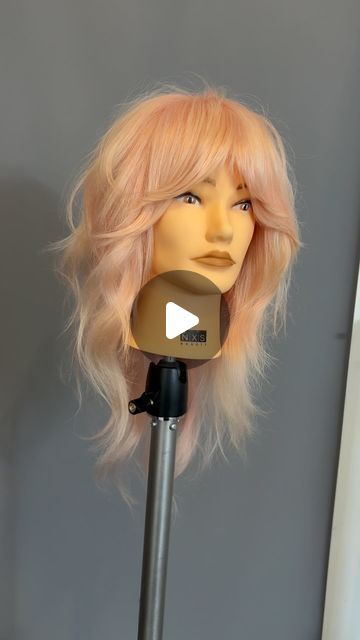 Ben Brown Haircutting Education on Instagram: "Shag haircut curtain bangs  Coloured using @alfaparfmilanopro_uki  Styled with @benvoleo_uki  Mannequin head @nxsbeauty_uk  . The core of this shape comes from round layering (layering shorter at the front to long at the back) the shape means that the layers sit like a face frame when sitting to natural fall.  . #shaghaircut #shagcut #bangs #curtainbangs #crafthairdresser #arcscissors #peachhair #rosegoldhair #lovehairstyle #bbeducationuk #haireducation #leftie #layeredhaircut #faceframe #hairbrained_official #hairtutorial #learn" Bangs Video, Curtain Bangs And Shaggy Layers, No Bangs Shag, How To Style 70s Bangs, How To Style Shag Bangs, Curtain Bangs Shag Haircut, Curtain Bangs On Thinner Hair, Shag Tutorial, Front Curtain Bangs