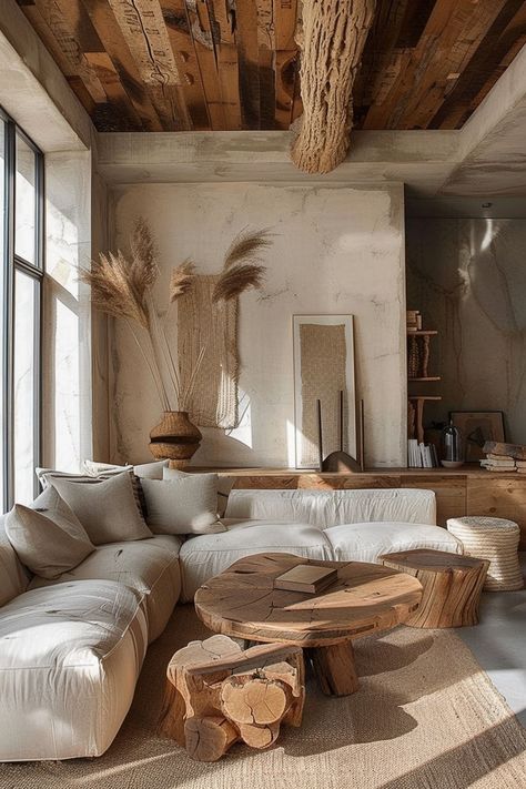 Wabi Sabi Living Room: Timeless Elegance - Quiet Minimal Wabi Sabi Interior Living Rooms, Wabi Sabi Home Interior Design, Minimalist Bohemian Living Room, Wabi Sabi Living Room, Modern Coastal Living Room, Style Ibiza, Earthy Living Room, Modern Boho Living Room, Natural Living Room