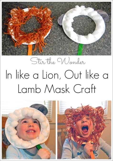 In Like A Lion Out Like A Lamb, In Like A Lion Out Like A Lamb Crafts, Mask Crafts For Kids, Lamb Mask, Spring Art For Kids, Lamb Craft, Class Picture, Lion Craft, March Crafts