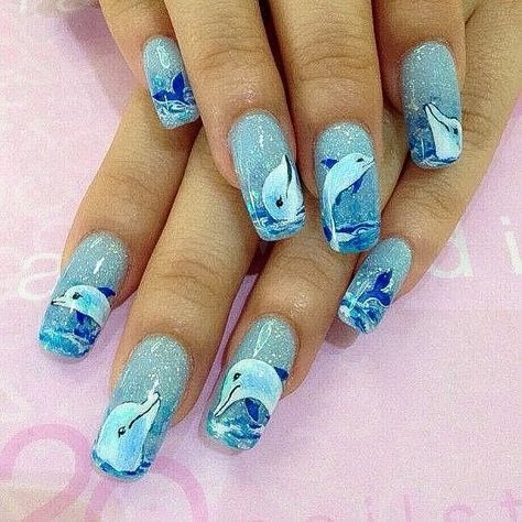 Dolphin Nails, Beach Nail Designs, Unghie Nail Art, Nagel Tips, Her Nails, Animal Nails, Nails Polish, Beautiful Nail Designs, Beach Nails