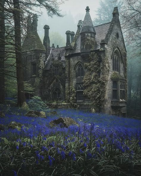 Forest Castle Aesthetic, Castle In The Woods, Enchanted House, Forest Castle, Creepy Old Houses, Blue Castle, Gothic Interior, Castle Aesthetic, Haunted Castle