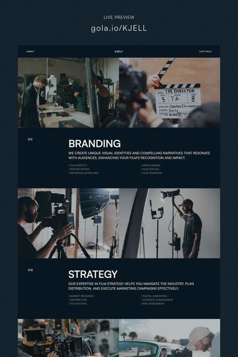 Kjell, a polished Agency & Portfolio Framer Template, ideal for production agencies, filmmakers, directors, social media creators, short-form content, design studios, branding, freelancers, and personal portfolios. Personal Branding Portfolio, Film Website Design Inspiration, Social Media Frame Design, Filmmaker Portfolio Website, Filmmaker Website, Filmmaker Portfolio, Form Web Design, Production Website Design, Webpage Ideas