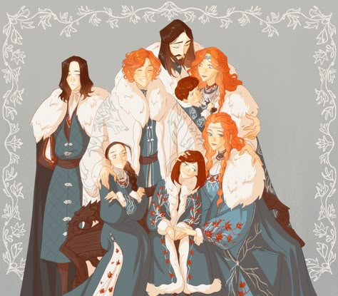 KUDRIAKEN no Tumblr: House Stark. New fanart family portrait from ASOIAF. My favorite cute beans. Got Stark, Family Portrait Drawing, Stark Family, Game Of Thrones Artwork, Targaryen Art, Asoiaf Art, Gra O Tron, House Stark, Game Of Thrones Art