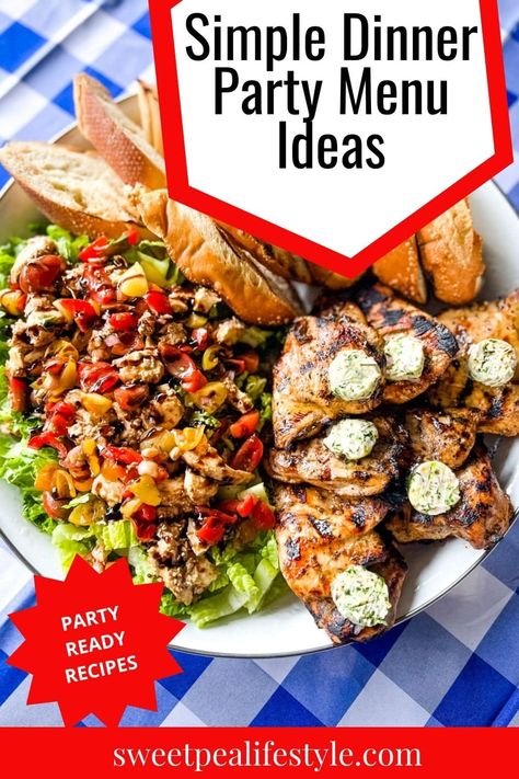 Recipes For A Large Group, Lunch Party Menu Ideas, Simple Dinner Party, Small Dinner Party, Dinner Party Menu Ideas, Party Menu Ideas, Birthday Dinner Menu, Delish Dinners, Casual Dinner Party