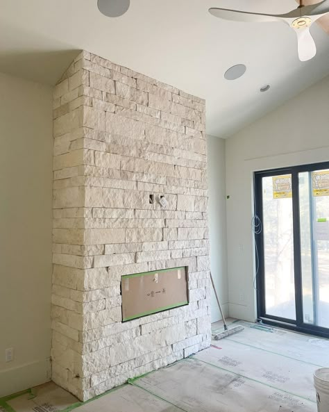 Great Room Beams, Living Room Built In Cabinets, Downsizing House, Stone Fireplace Designs, Stone Fireplace Wall, Dry Stack Stone, Stacked Stone Fireplaces, Basement Remodel Ideas, Fireplace Fronts