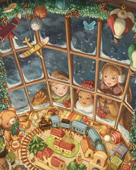 Christmas Toy Illustration, Christmas Children Illustration, Christmas Toy Shop, Japan Illustration, Childrens Shop, An Nou Fericit, Shop Illustration, Winter Festival, Christmas Shop