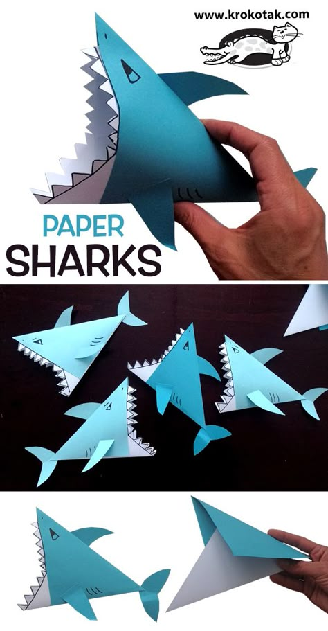 Ocean Crafts For Teens, Paper Shark, Origami For Kids Animals, Shark Craft, House Card, Animal Art Projects, Arts And Crafts For Teens, Construction Paper Crafts, Art Projects For Teens