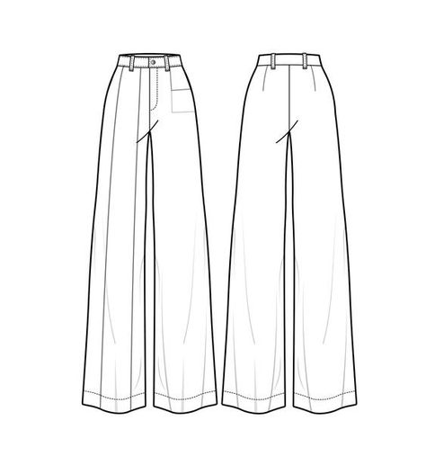 Back Of Pants Drawing, Fashion Flats Template, Trouser Technical Drawing, Trouser Flat Sketch, Trouser Illustration, Trousers Sketch, Pant Flat Sketch, Trousers Illustration, Dress Technical Drawing