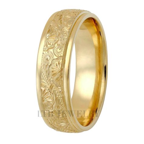 14K Yellow Hand Engraved Mens Wedding Bands - LTB JEWELRY Mens Engraved Wedding Bands, Hand Engraved Wedding Band, Star Wedding Band, Bands Rings, Gold Wedding Bands, Engraved Wedding Rings, Wedding Band Engraving, Mens Gold Wedding Band, Yellow Gold Wedding Band