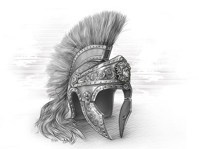 Praetorian Helmet by Bustrykov Antony - Dribbble Roman Helmet Drawing, Arm Tattoos Drawing, Roman Tattoo, Helmet Drawing, Greek Helmet, Roman Helmet, Chicano Tattoos Sleeve, Helmet Tattoo, Gladiator Helmet