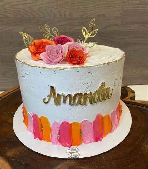 Pink And Orange Birthday Cake, Pink Grad Cake, Pink And Orange Cake, 15th Birthday Decorations, Floral Cake Design, Pink Baby Shower Cake, 15th Birthday Cakes, Big Wedding Cakes, Flamingo Birthday Party