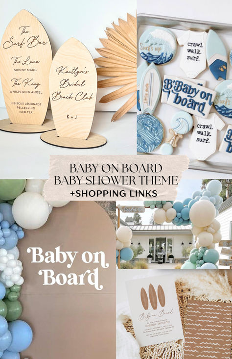 Baby on Board Baby Shower Inspiration, Mood Board, Amazon Shopping Links

Engraved Surfboard Signs- LoTides.Etsy.Com Coastal Theme Baby Shower Ideas, Baby On Board Centerpieces, Baby Shower Surf Theme, Surfer Boy Baby Shower Ideas, Beach Baby Shower Theme Girl, Surf Baby Shower Theme, Baby On Board Shower Theme, Coastal Baby Shower Theme, Baby On Board Baby Shower Ideas