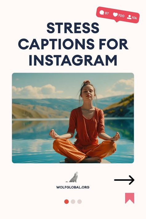 Promotional graphic featuring a woman meditating by water, with text "Stress Captions for Instagram."
An infographic with positive affirmations for stress relief, including emojis and a call to action button.
Woman with laptop surrounded by social media icons, advertising Instagram engagement pod. Life Captions, Serenity Now, Captions For Instagram, Rough Day, Free Instagram, Stressed Out, Under Pressure, Instagram Quotes, Burn Calories