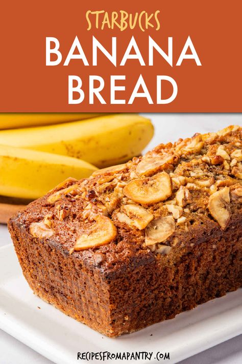 Craving Starbucks banana bread? Make this better than Starbucks copycat banana bread at home! This easy, moist, and flavorful banana bread recipe is packed with ripe bananas, crunchy walnuts, and a hint of vanilla. Skip the lines and enjoy homemade banana bread with your coffee. Perfect for breakfast, dessert or a snack. Follow this recipe for a delicious slice of Starbucks at home! #banana #bread #Starbucksbananabread #recipe #starbucksathome #bananabread #starbucks Copycat Banana Bread, Egg Recipes For Lunch, Starbucks Banana, Starbucks Banana Bread, Starbucks At Home, Weight Watchers Crock Pot Recipes, Vegetarian Slow Cooker Recipes, Homemade Banana Bread, Easy Main Dishes