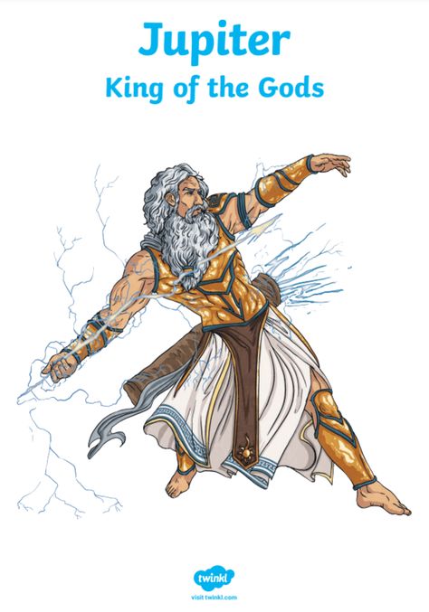 Jupiter was regarded as the Roman equivalent of the Greek God - Zeus. Jupiter was the brother of Neptune and Pluto. He was the king of the gods, also known as the sky god or the great protector. He controlled the weather and the forces of nature, and he was known to send thunderbolts to warn the citizens of Rome. Jupiter Roman God, Jupiter God, Greek Mythology Zeus, Zine Making, Zeus Jupiter, Sky God, God Zeus, Lap Book, Forces Of Nature