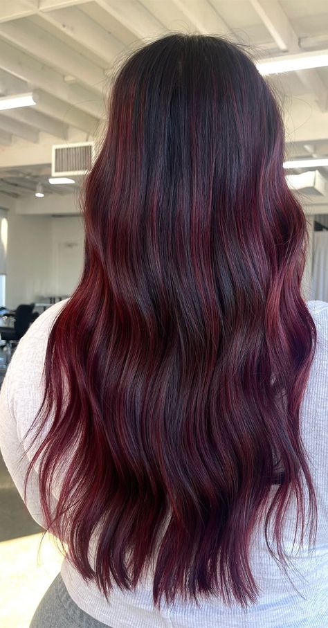 Cherry Red Ombre Hair, Cherry Ombre Hair, Chocolate Cherry Hair Color, Chocolate Cherry Hair, Cherry Hair Colors, Hair Colour Ideas, Red Ombre Hair, Cherry Hair, Chocolate Hair