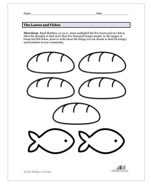 In this Feeding the 5,000 Worksheet, students will reflect on the ways they can multiple the loaves and fish to feed the hungry and homeless in their communities. Feed The 5000 Craft, 5 Loafs And 2 Fish Craft, Loaves And Fishes Coloring Page, 5 Fish And 2 Loaves Craft, 5 Breads 2 Fish Craft, Feeding 5000 Preschool Craft, 5 Loaves 2 Fish Craft, Fish And Bread Craft, 5 Loaves And 2 Fish Coloring Page