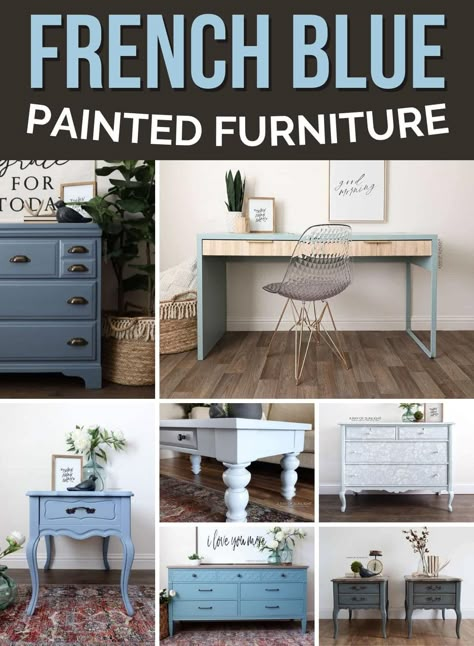 Bring a regal touch to your home with the timeless beauty of french blue painted furniture. French Blue Furniture, French Provincial Nightstand Makeover, Teal Painted Furniture, French Blue Paint, French Provincial Dresser Makeover, Gray Painted Furniture, Painted Furniture Ideas, Green Painted Furniture, French Painted Furniture