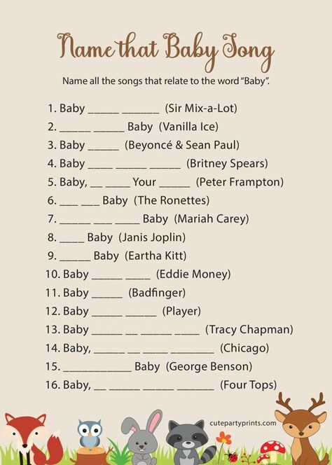 Name that Baby Song | Woodland Baby Shower Games Baby Shower Games Woodland Theme Free Printable, Woodland Baby Shower Games Printables, Woodland Baby Shower Theme Games, Woodland Baby Shower Ideas, Woodland Baby Shower Games, Woodland Forest Baby Shower, Easy Baby Shower Games, Baby Song, Free Baby Shower Games