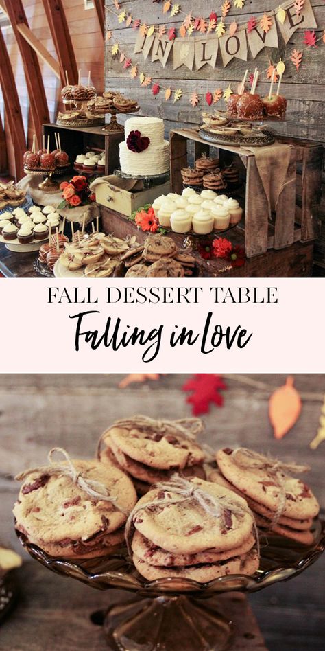 Fall Dessert Table, Twix Cupcakes, Fall Wedding Desserts, Fall Desserts Table, Fall Engagement Parties, Dessert Table Ideas, Fall In Love Bridal Shower, Diy Dessert, Jenny Cookies