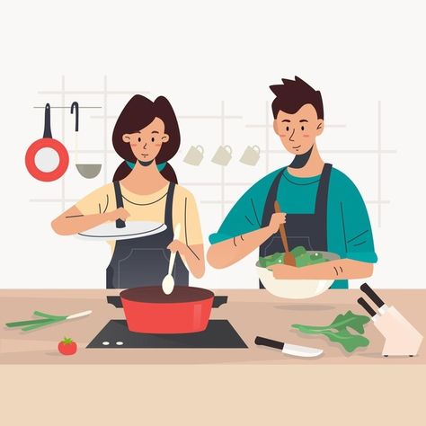 People cooking illustration | Free Vector #Freepik #freevector #food #people #kitchen #cooking Cooking Illustration, Cook Illustration, People Cooking, Cake Logo Design, Dancing Drawings, Illustration Story, Vector People, Family Illustration, About People