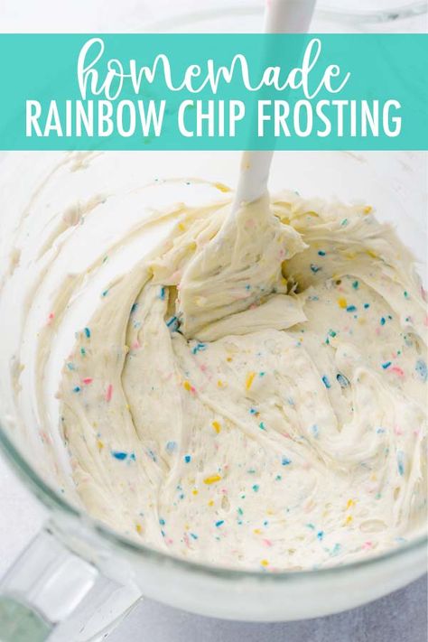 Turn any frosting into homemade rainbow chip frosting with two simple ingredients. This colorful frosting is perfect for any occasion! via @frshaprilflours Rainbow Chip Frosting, Funfetti Frosting, Frosting Ideas, Sprinkles Recipe, Frosting Recipes Easy, Baking 101, Easy Pie Recipes, Buttercream Frosting Recipe, Funfetti Cake