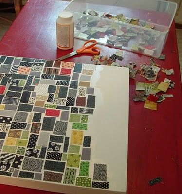 quickcraftsmoms5 Mosaic On Canvas, Fabric Mosaic, Diy Wand, Astuces Diy, Metal Tree Wall Art, Fabric Wall Art, Fabric Wall, Art Journals, Diy Wall Art