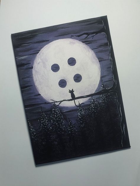 Painting Ideas On Large Canvas Aesthetic, Two People Painting Ideas, Scary Things To Paint On Canvas, Coraline Cat Painting, Painting Ideas On Canvas Gothic, Tim Burton Painting Easy, Coraline Painting Ideas Easy, Easy Movie Painting Ideas, Coraline Acrylic Painting