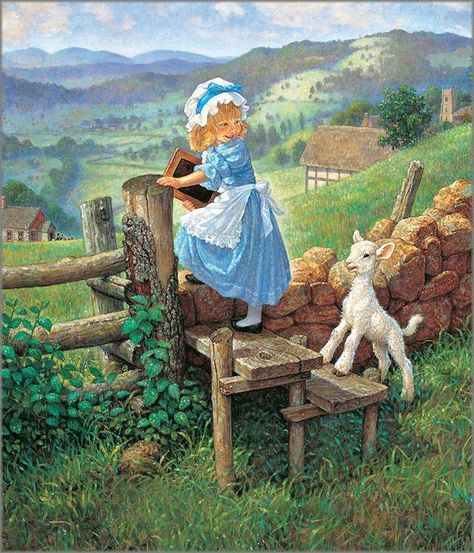 Mary Had a Little Lamb Scott Gustafson, Mary Had A Little Lamb, Art And Illustration, Artist Paint, Country Art, Childrens Art, Children's Book Illustration, Large Art, Nursery Rhymes