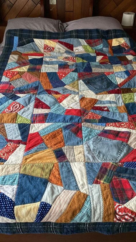 Quilt For Husband, Quilt As You Go, Scrap Fabric, Old Jeans, Lap Quilt, Scrap Quilts, Crafts Sewing, Fabric Scraps, My Husband