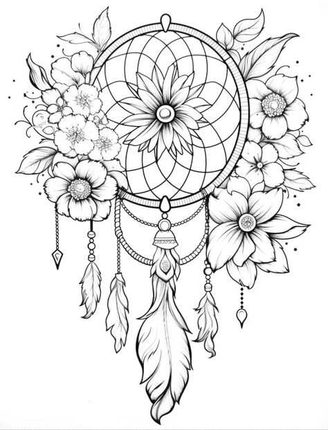 Mandela Art Printables, Cute Animal Coloring Pages For Adults, Mandellas Design Mandala Art Tattoo, Tattoo Ideas Drawings Sketches, Printable Coloring Pages For Adults Simple, Dream Catcher Drawings, Fairy Art Drawing, Spiritual Coloring Pages, Traceable Drawings