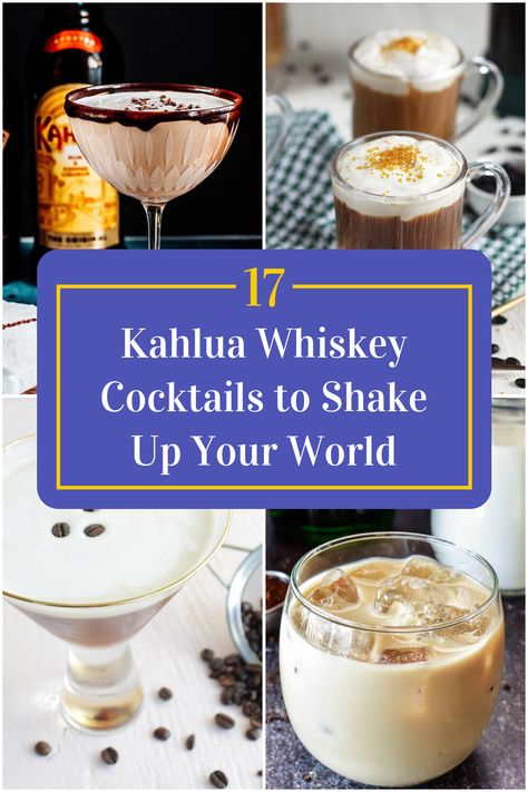 Collage of 4 kahlua whiskey cocktails. Kahlua And Cream Drink, Kaluah Recipes, Baileys Drinks Cocktails, Kahlua And Milk, Whiskey Desserts, Kahlua Drinks, Kahlua And Cream, Best Irish Whiskey, Kahlua Recipes