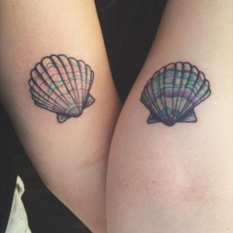 Small Best Friend Tattoos, Twin Tattoos, Seashell Tattoos, Supernatural Tattoo, Shell Tattoos, Girls With Tattoos, Bff Tattoos, Friendship Tattoos, Mother Daughter Tattoos